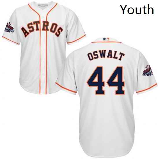 Youth Majestic Houston Astros 44 Roy Oswalt Replica White Home 2017 World Series Champions Cool Base MLB Jersey